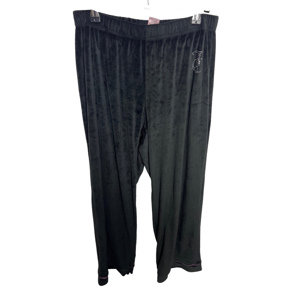 Juicy Couture Womens Black Velour Rhinestone‎ JC Logo Pajama Pants M Couture Y2K